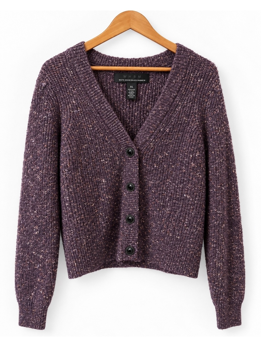 White House Black Market Purple Speckled Knit Cardigan Sweater XL
